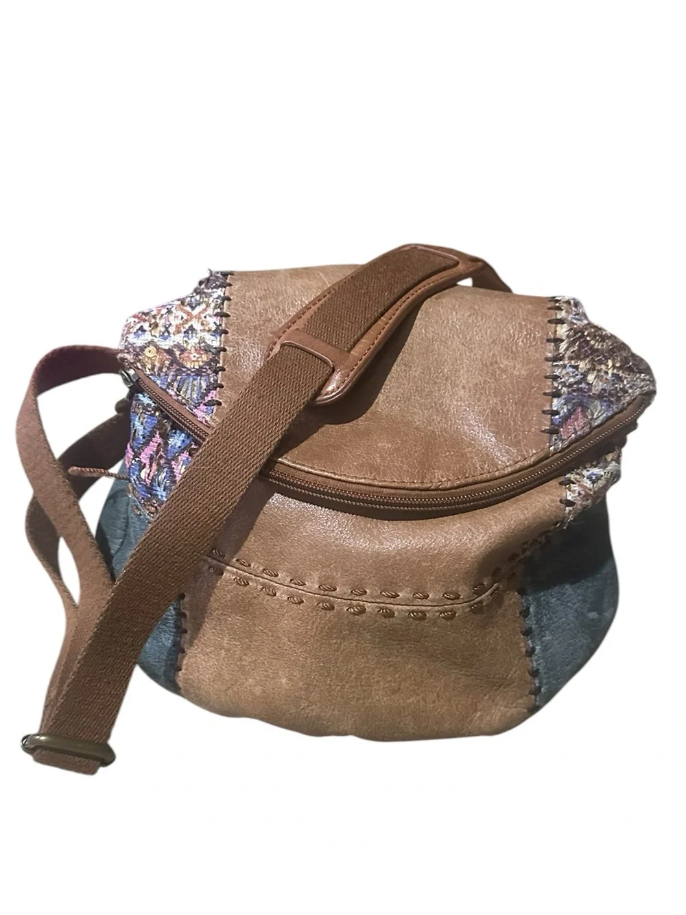 The Sak Deena Vintage Hobo Crossbody Shoulder Bag Distressed Boho Patchwork